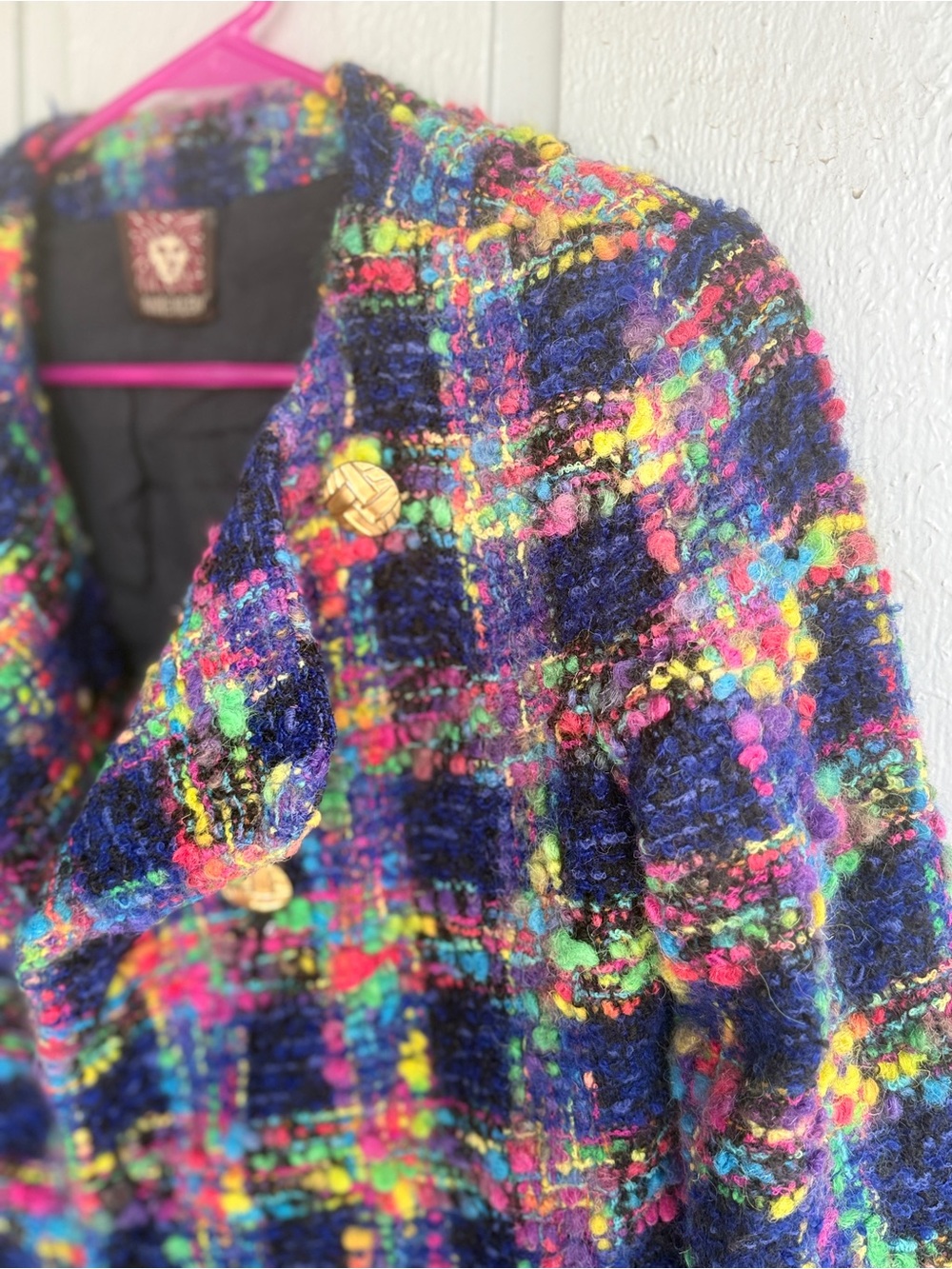 Anne Klein Multicolor Boucle Tweed Blazer gold buttons chanel style size 4 - Picture 7 of 11